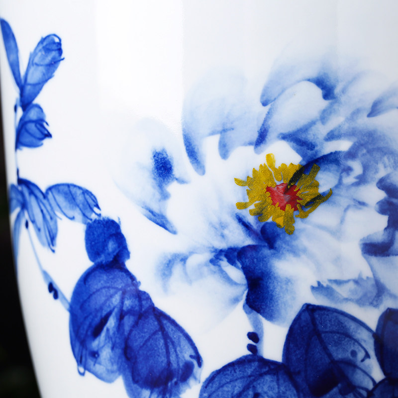 青花瓷花盆景德镇陶瓷兰花盆纯手工手绘种文竹芦荟绿植海棠带托盘