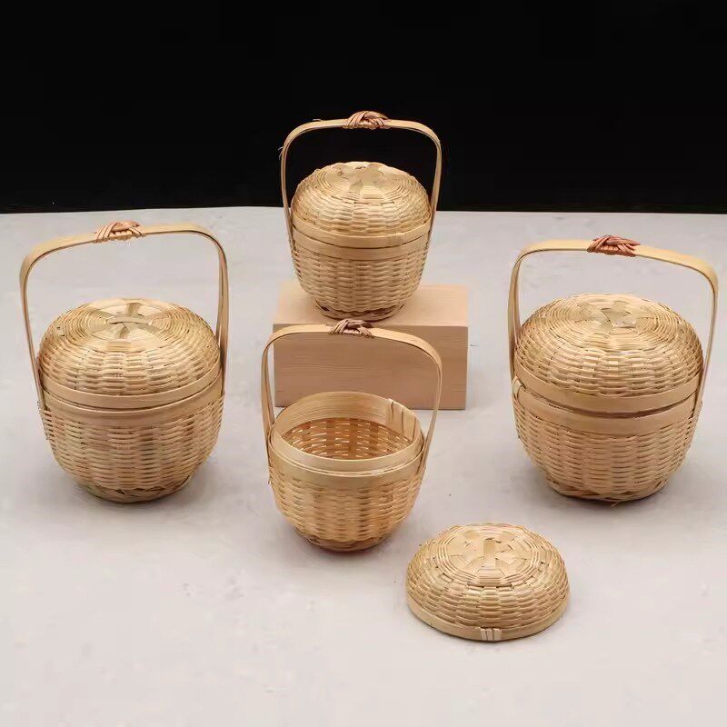 竹编制品篮子竹编簸箕迷你精编手提篮日料小巧点心篮刺身装饰篮子