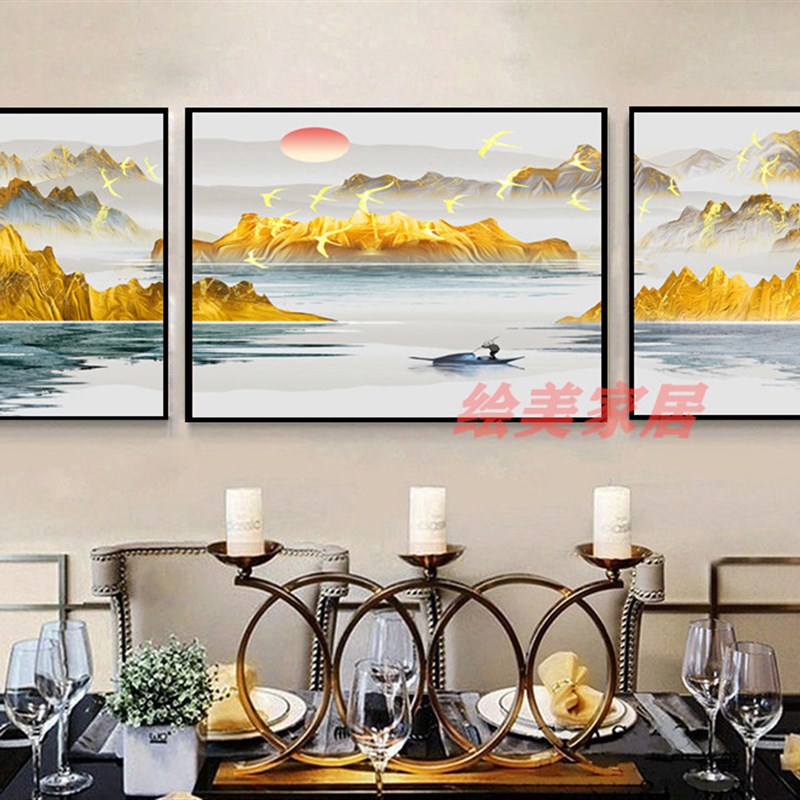 电表箱三联装饰画客厅三联画沙发背景墙挂画可推拉餐厅大气遮挡画