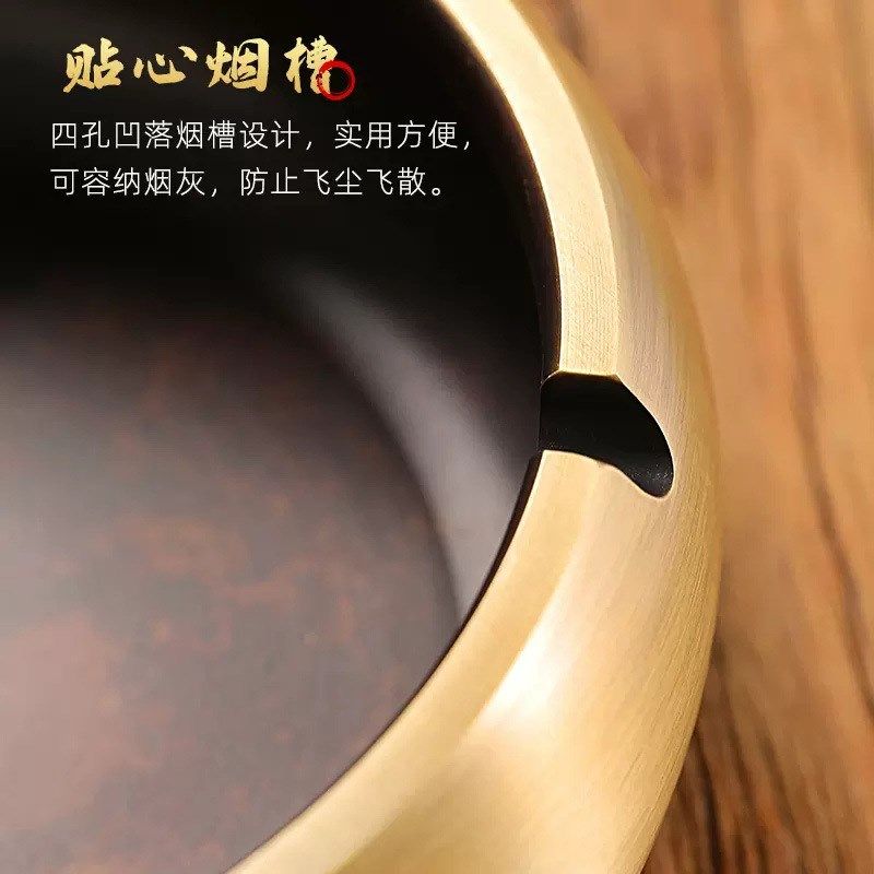 特大号纯黄铜烟灰缸家用客厅酒店茶桌茶几办公桌专用中式高端烟缸