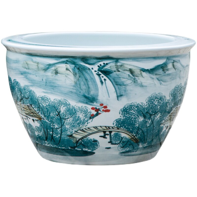 手工绘画景德镇陶瓷鱼缸荷花缸睡莲缸碗莲书画缸水缸青花碗莲花盆