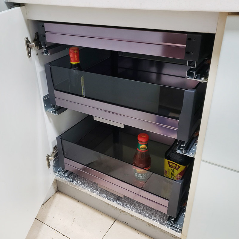 飞鸥厨柜窄柜玻璃拉篮抽屉式厨房内置工具调味篮收纳分隔置物架