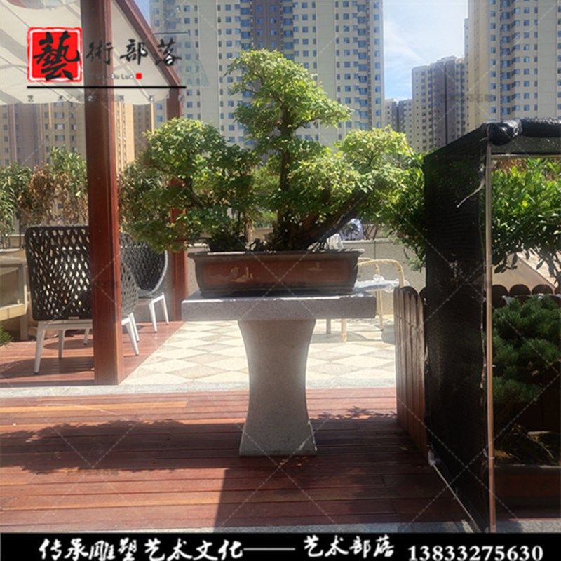 大理石盆景花架芝麻灰盆景底座青石盆景花架石头花架底座盆景装饰