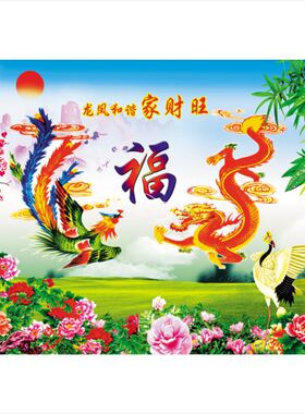 龙凤呈祥龙凤和谐招财吉祥画客厅卧室墙壁装饰画龙飞凤舞福字画