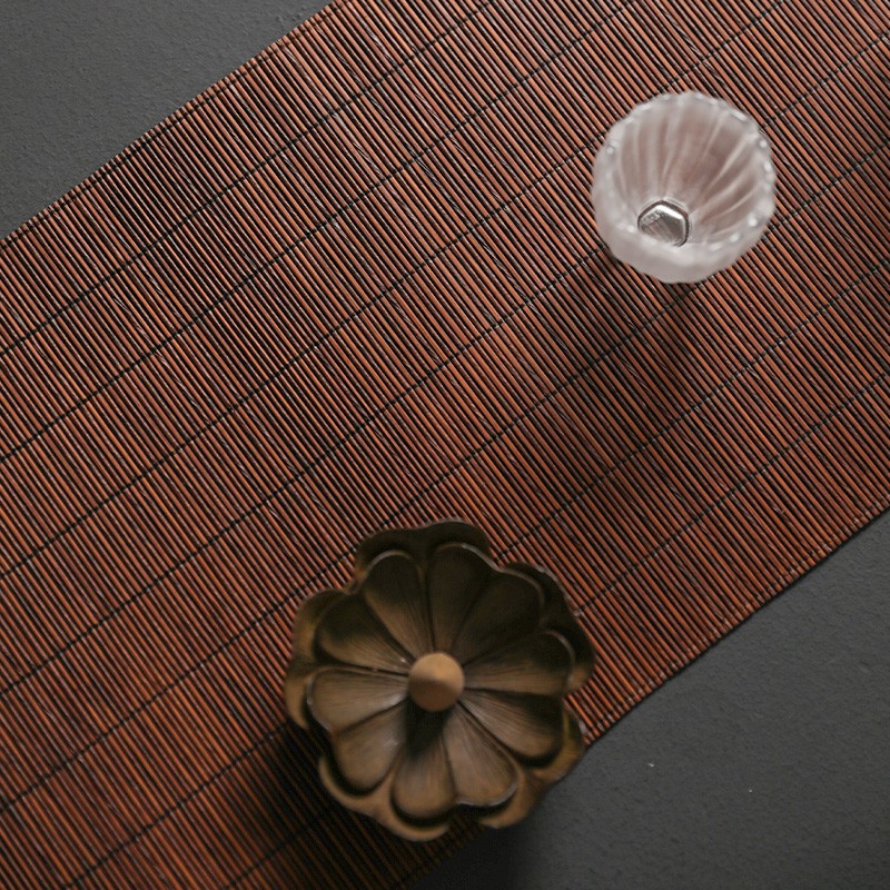 碳化大漆竹丝茶席竹编主人席家用茶垫子禅意桌旗茶道日式竹帘定制