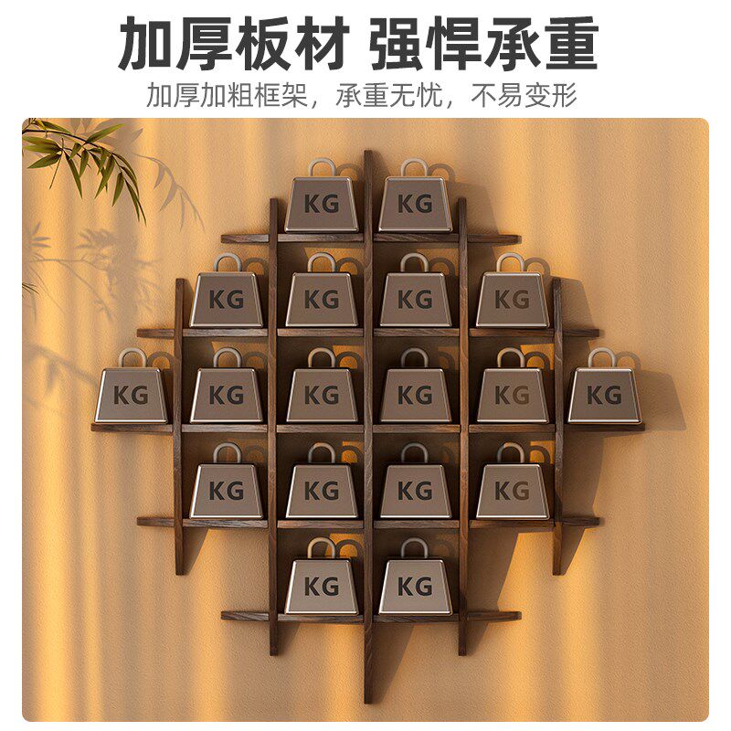 壁挂博古架实木中式茶杯茶叶茶具置物架子茶室背景墙上装饰多宝阁
