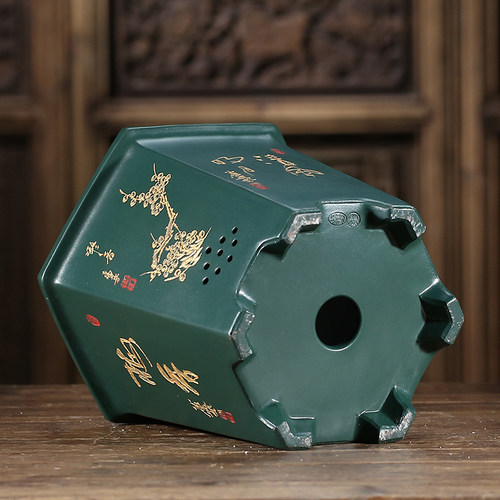 精品紫砂花盆兰花盆君子兰吊兰墨兰带托盘兰草陶瓷花盆兰花专用盆