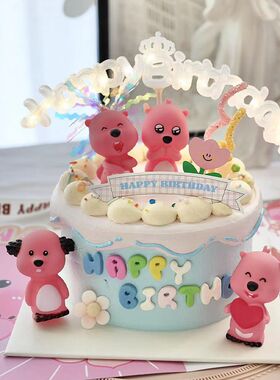 网红loopy露比蛋糕装饰摆件可爱粉色小海里发光生日快乐灯插件