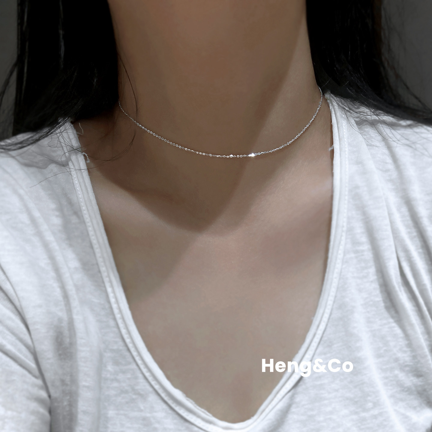 Heng&Co/S925纯银极细闪o字链项链choker短锁骨链简约百搭颈链女