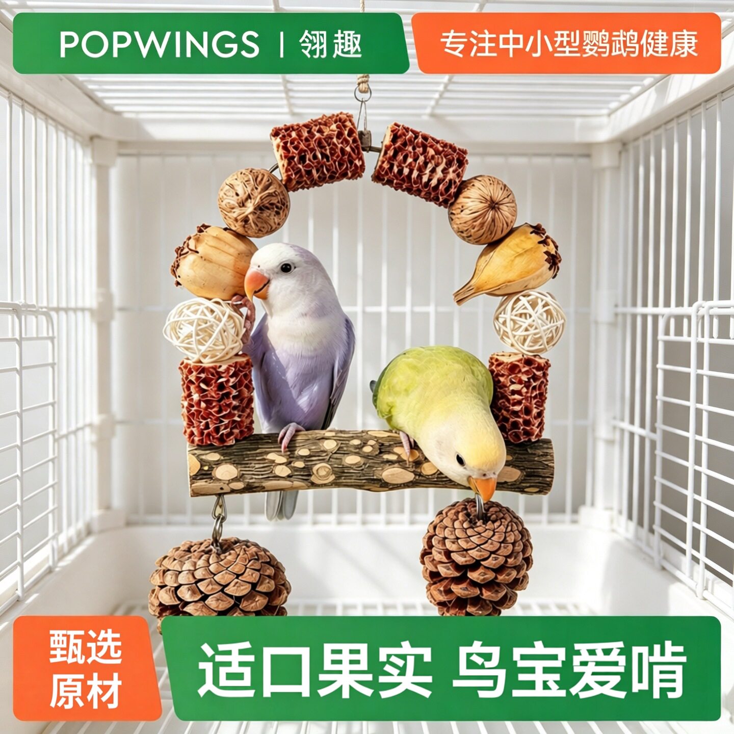 鹦鹉天然秋千玩具虎皮小太阳啃咬磨牙花椒木站杆松果造景鸟笼装饰