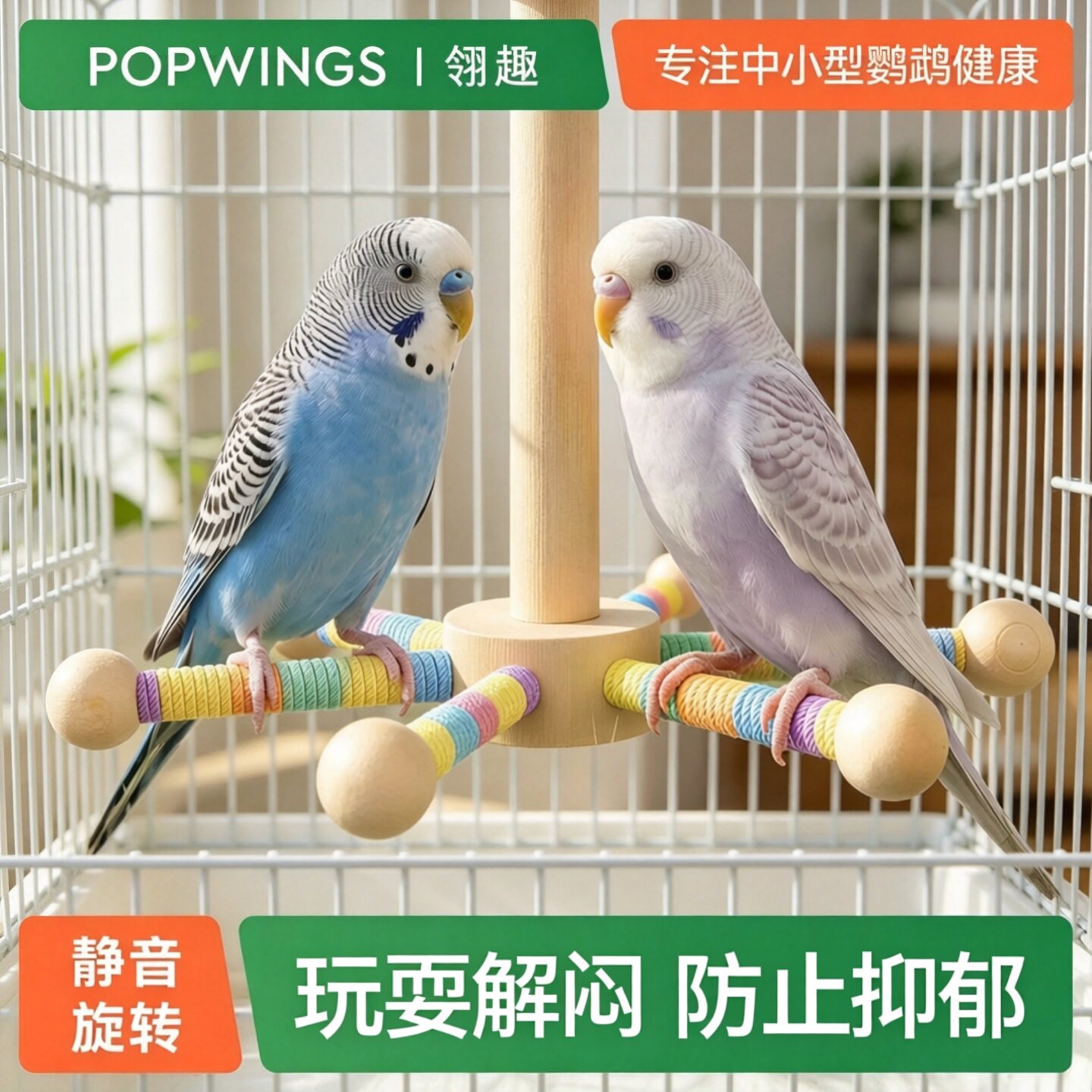 鹦鹉六角旋转风车站杆解闷玩具