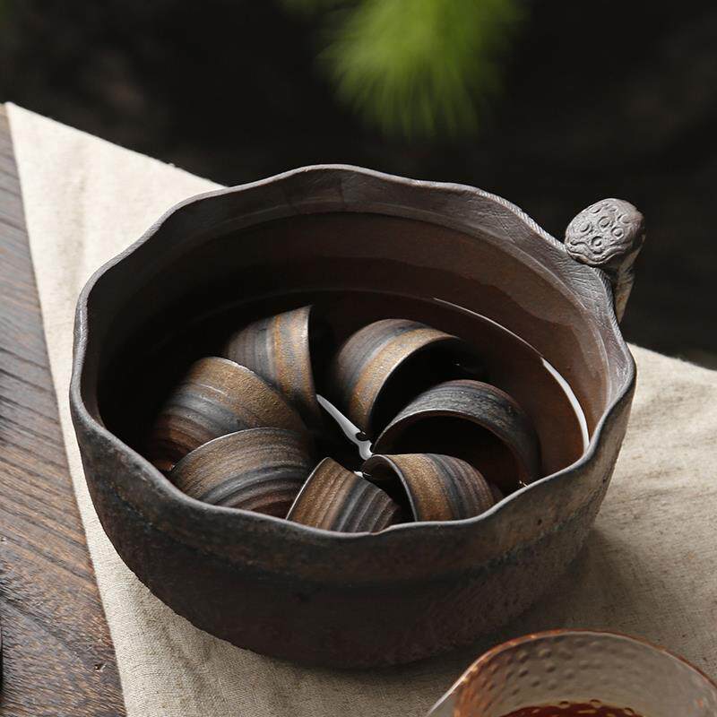 粗陶茶洗笔洗家用水盂建水茶水缸盆茶渣桶陶瓷茶具配件大号茶碗杯