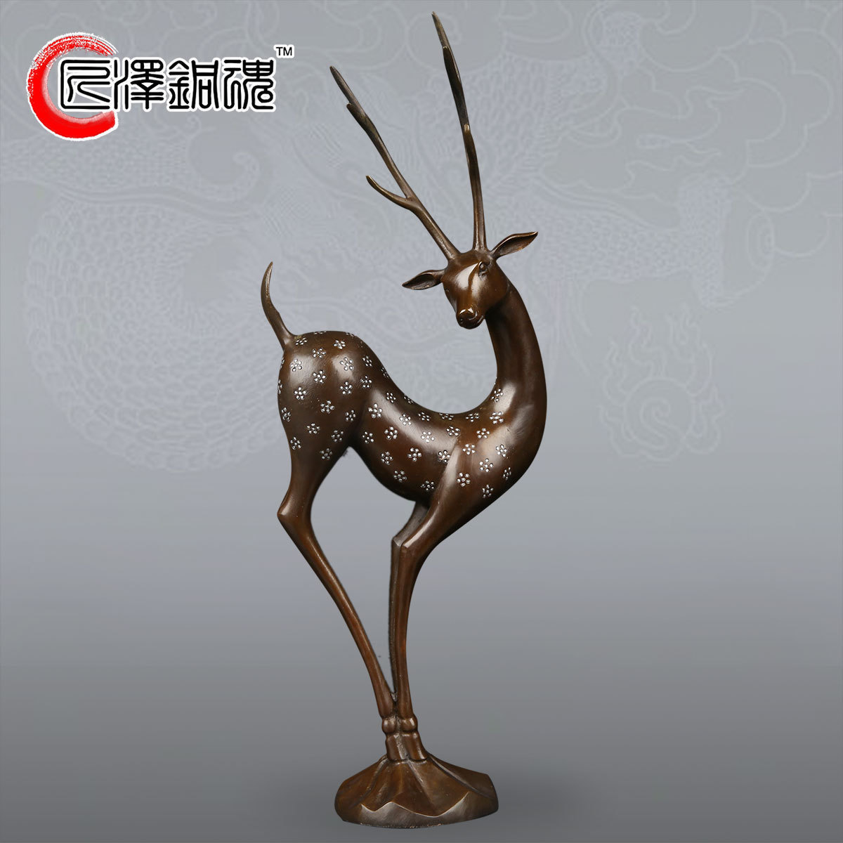 匠泽铜魂 黄铜鹿小福鹿梅花鹿摆件福禄双全家居装饰品工艺品礼物