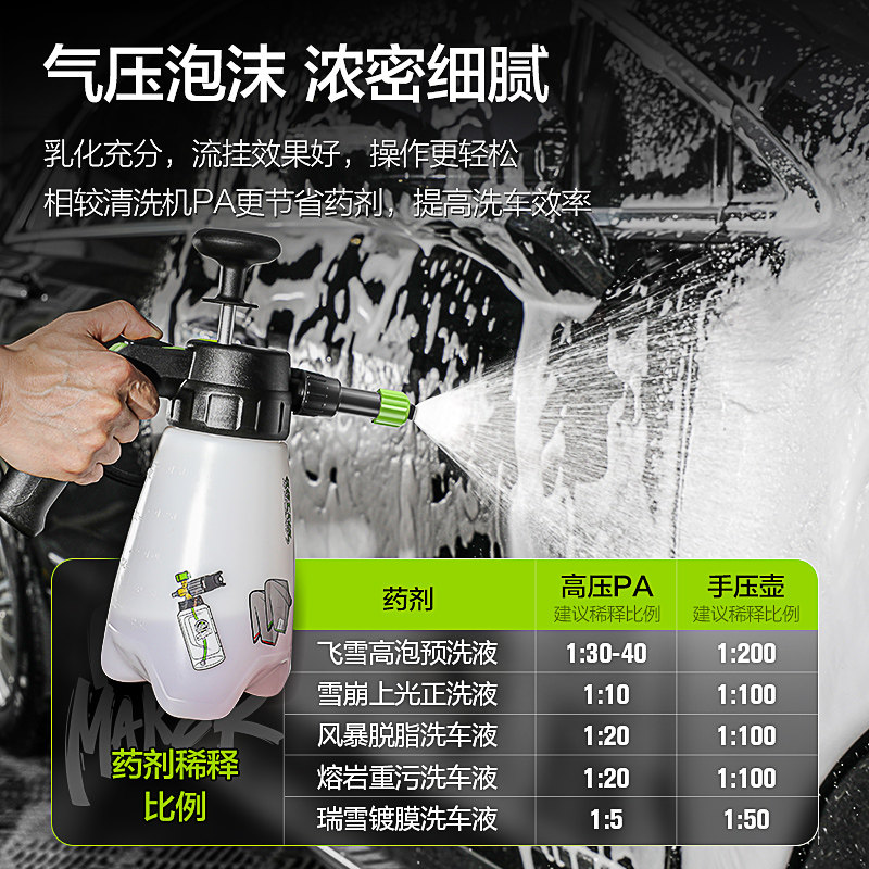 绿田洗车泡沫喷壶手动电动PA壶清洁家用汽车喷雾神器充气压发泡器