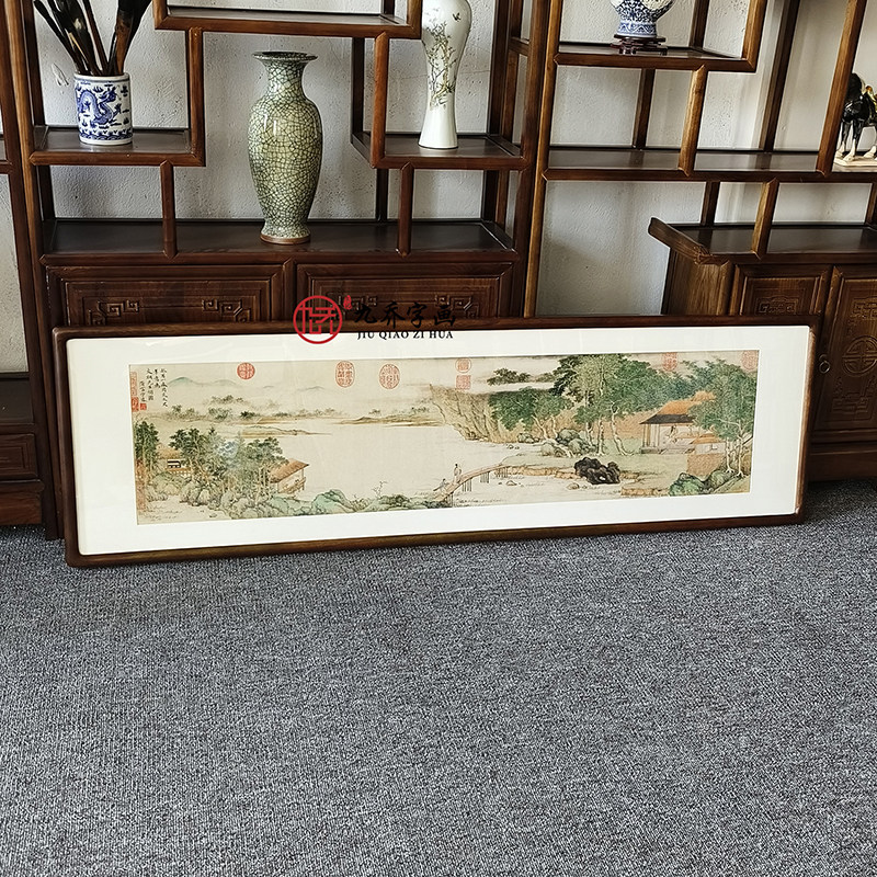 青绿山水画携琴访友图新中式客厅背景墙装饰画书房国画茶室仿古画
