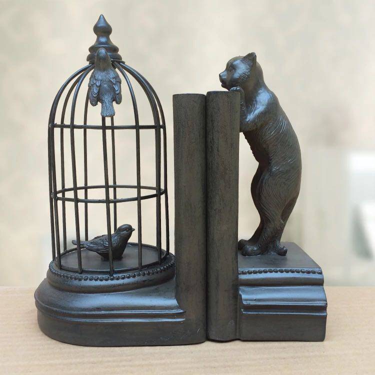 猫与小鸟新款书靠欧式创意摆件家居装饰品书柜书架工艺品书立书挡