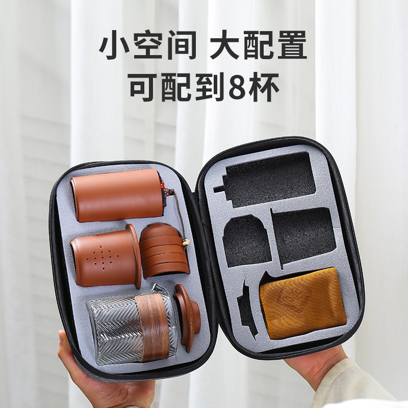 便捷式旅行茶具小套装一壶三杯四杯快客杯带茶叶罐户外泡茶紫砂