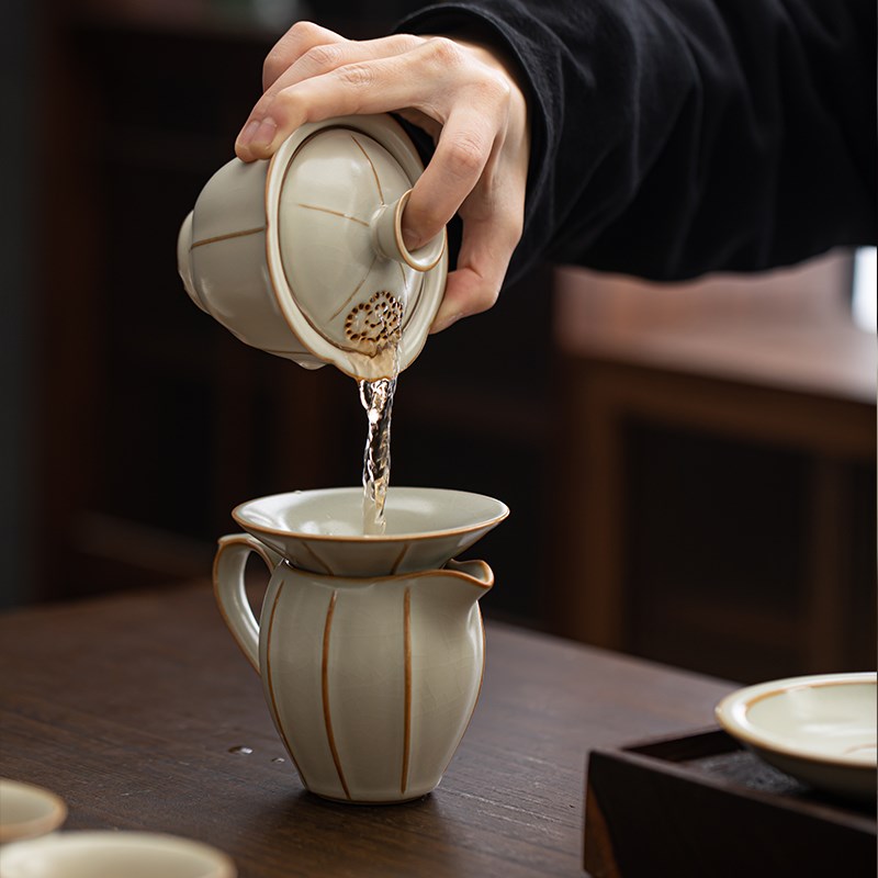 家用汝窑功夫茶具套组开片汝瓷茶壶可养整套盖碗茶杯泡茶器