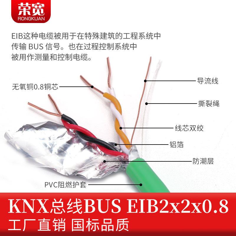 国标KNX总线电缆 EIB-BUS 2x2x0.8灯控线 家居智能控制线材 铜芯E