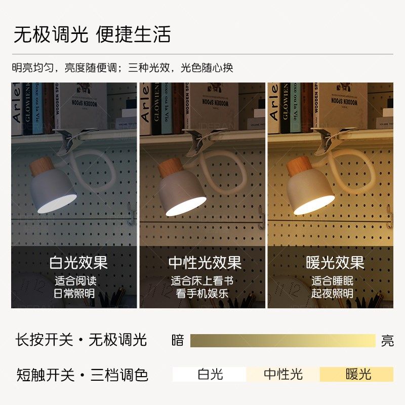 台灯宿舍大学生护眼学习专用床头书桌阅读夹式usb插电超亮夹子灯
