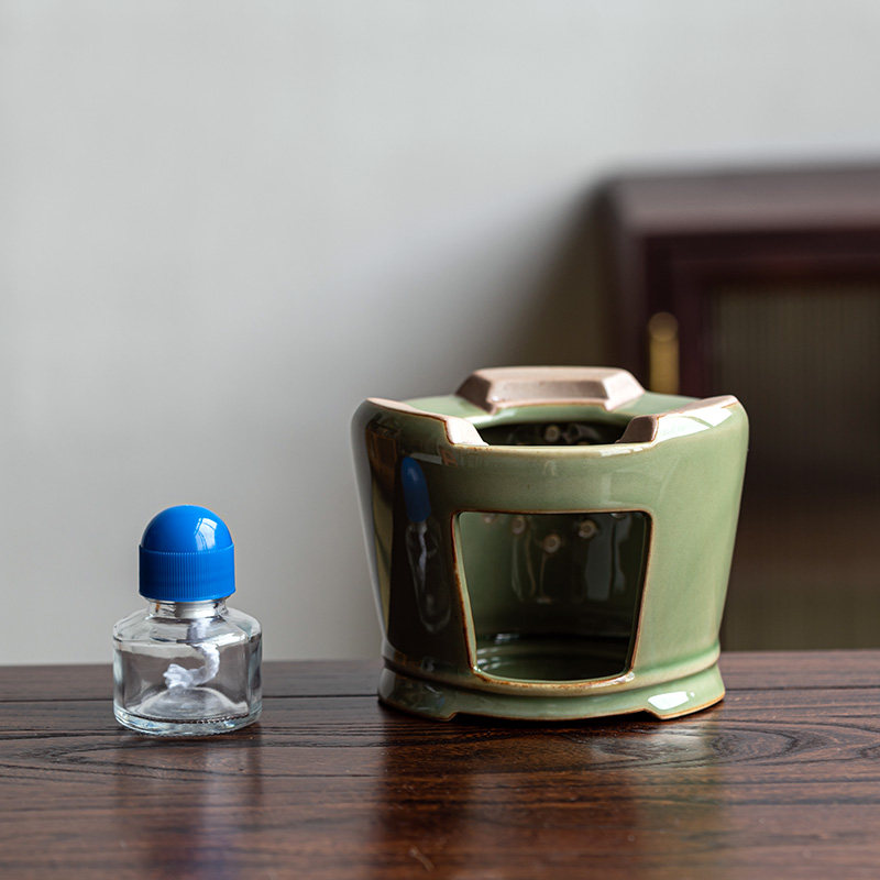 竹青釉陶瓷酒精炉含酒精灯复古风茶道煮茶炉烧水炉家用功夫茶具