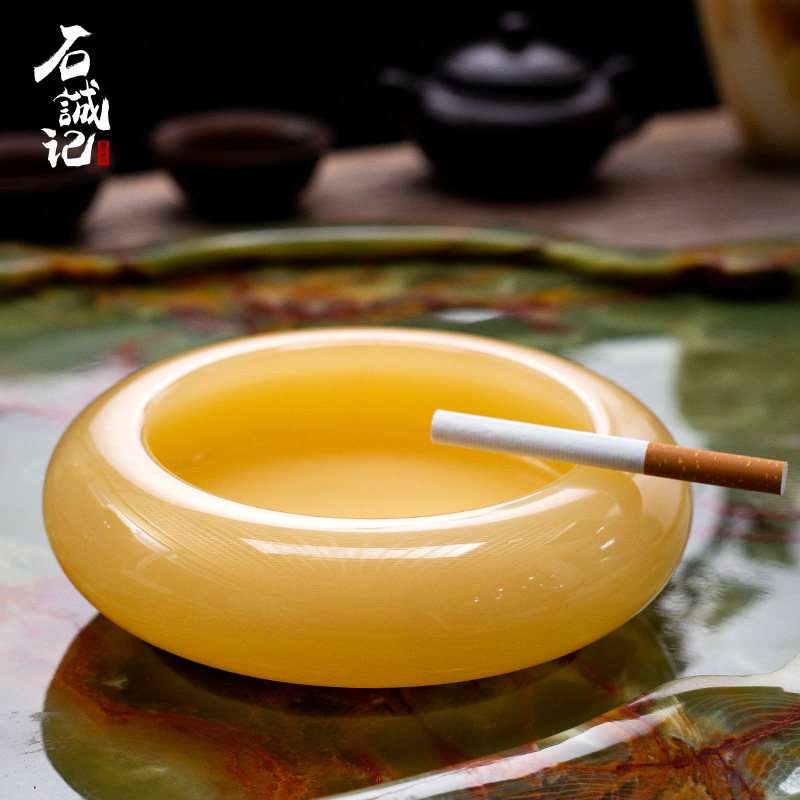 石诚记大理石烟灰缸家用客厅个性简约天然石中式复古松香黄大号