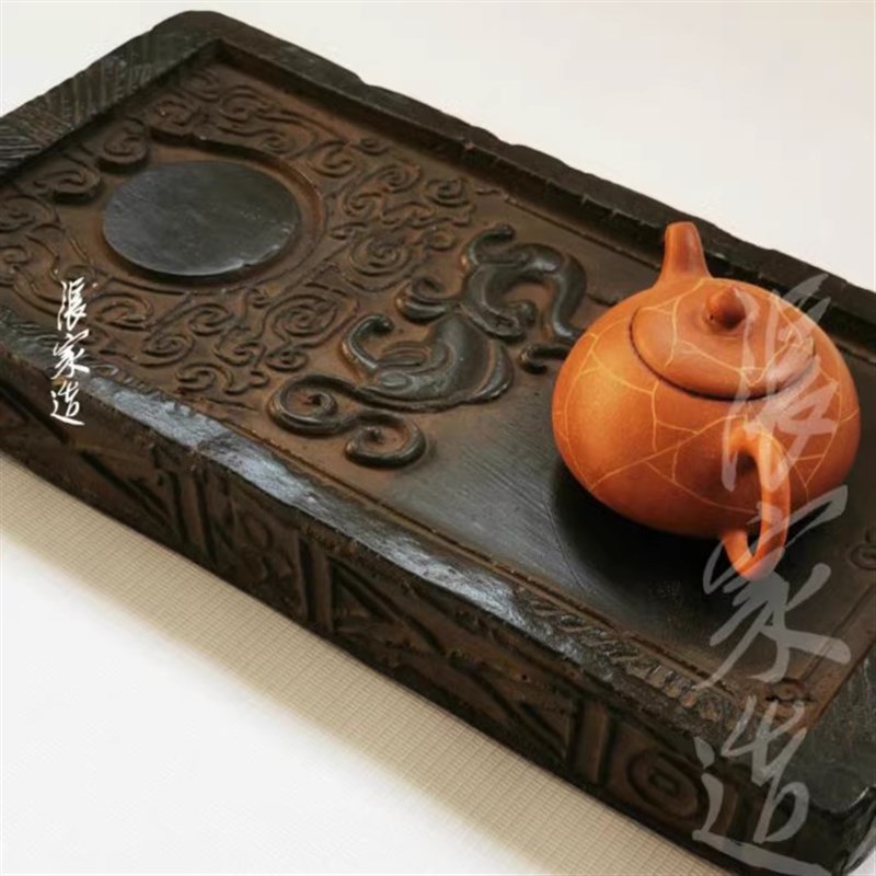 张家造中式茶台复古风茶盘仿古汉砖壶承干泡台杯托垫底座装饰摆件