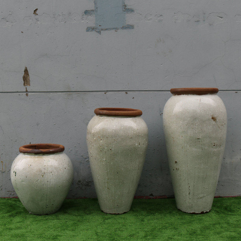 人气复古白色陶罐土陶落地组合陶瓷花瓶别墅庭院绿植景观装饰摆件