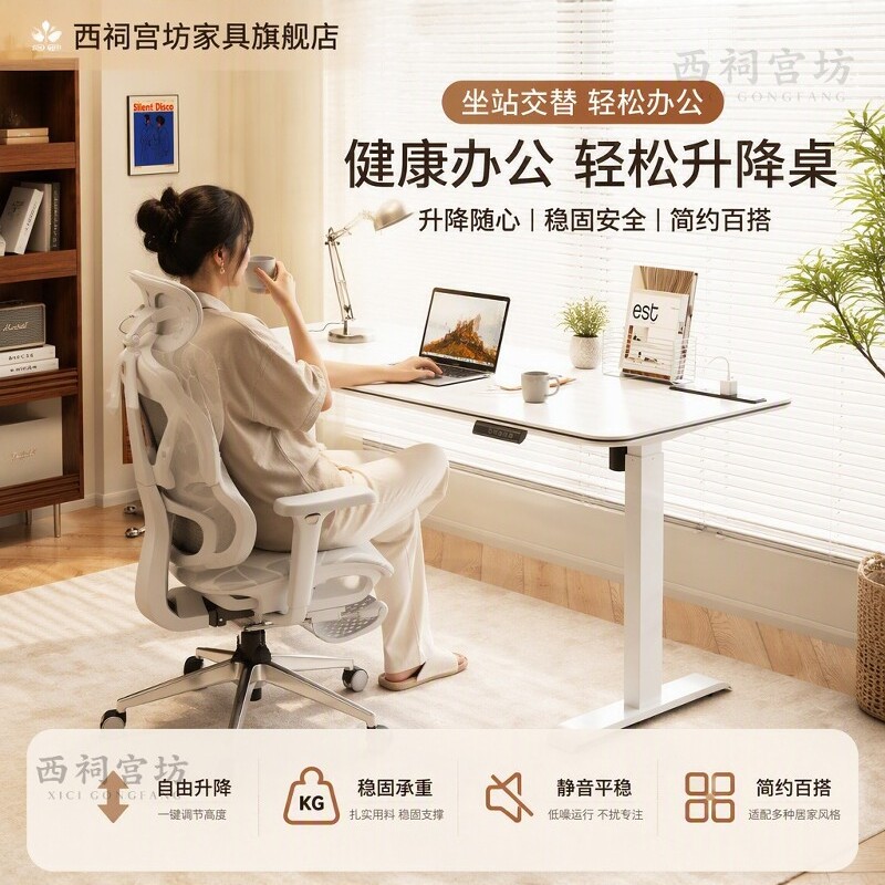 电动升降站立交替可移动电脑桌图片