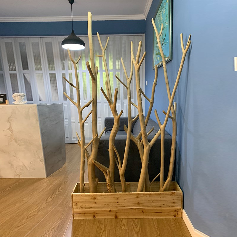 研木社树枝隔断店铺橱窗陈列艺术客厅民宿茶室玄关屏风原木装饰架