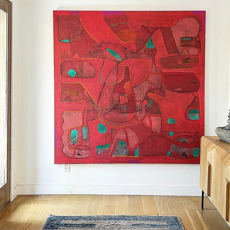 HW.ART纯手绘油画《鸿运》客厅简约抽象壁画餐厅侘寂风装饰画手工