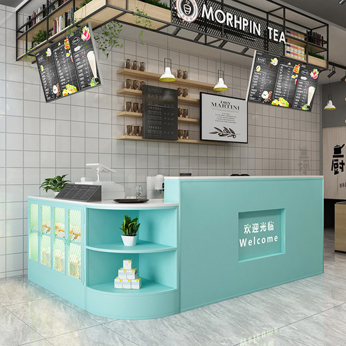 新款上架甜品店饮品店奶茶店便利店转角造型收银台吧台展示台前台