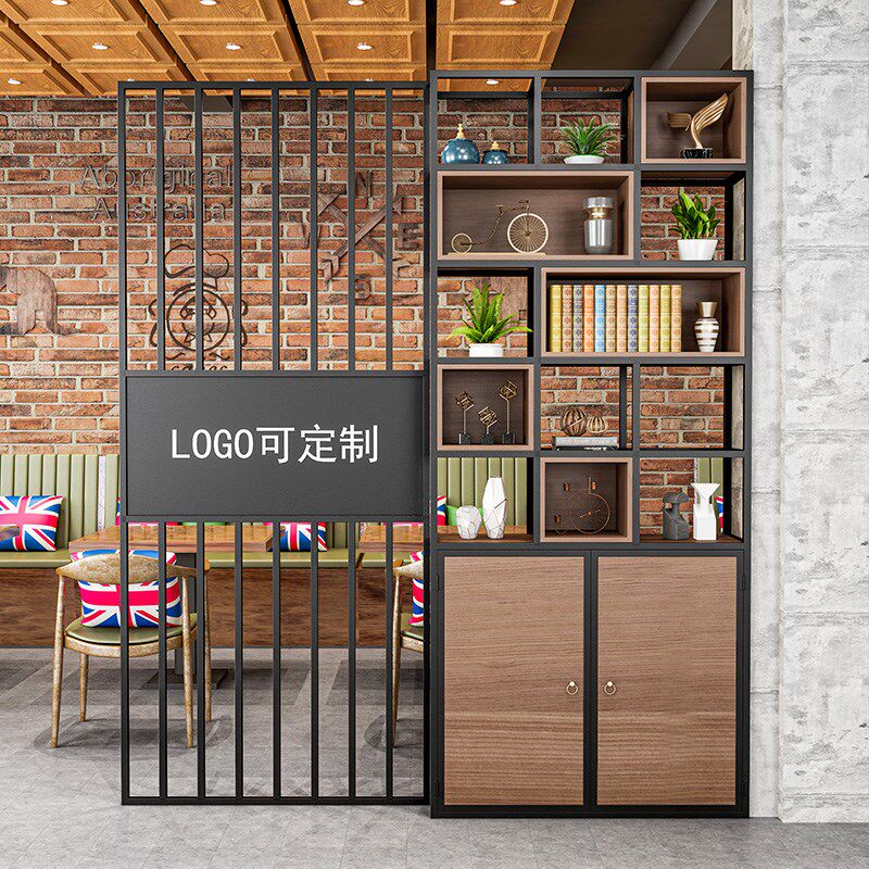 铁艺工业风餐厅咖啡厅酒吧火锅店隔断屏风办公玄关落地置物架书架