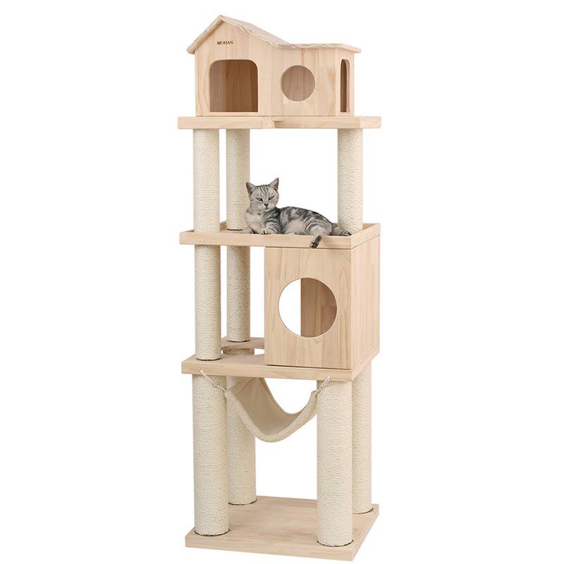 墨菡超大猫爬架猫窝 猫树 一体大型猫爬架四季通用实木猫架带吊床