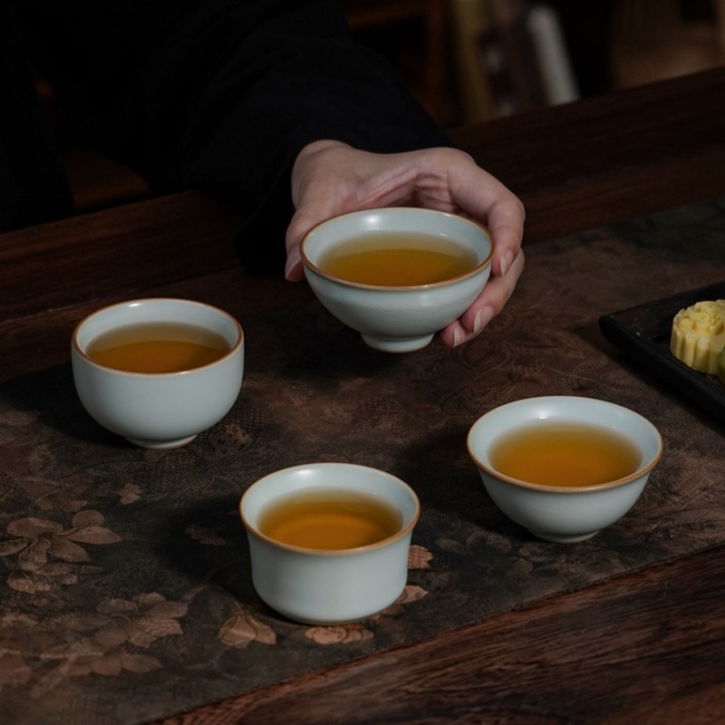 汝窑主人茶杯套装家用品茗杯景德镇手工陶瓷复古青瓷礼品禅意慧心
