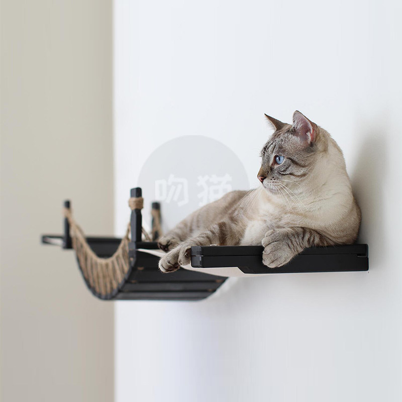 猫吊桥绳梯麻绳软梯木桥实木猫墙爬架宠物家具猫大桥挂壁式加配件