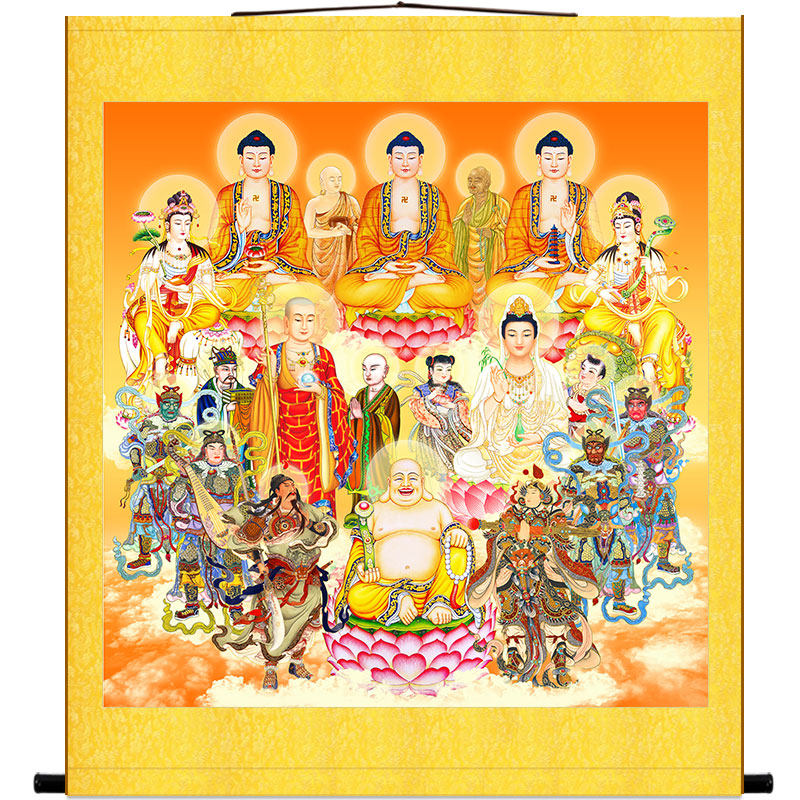 全堂佛菩萨佛像画 全佛图万佛图如来佛祖观音菩萨画像 卷轴装饰画