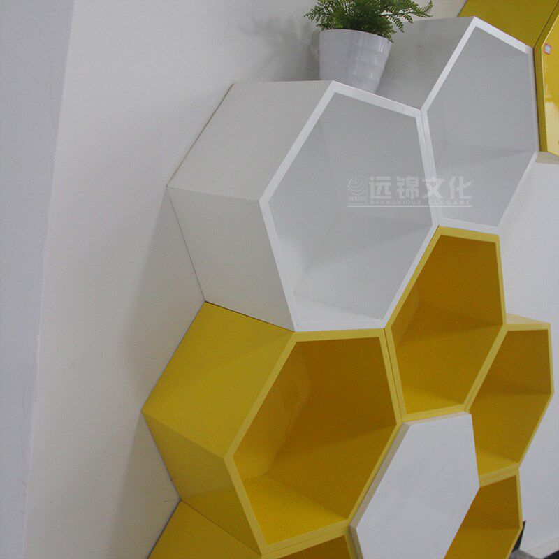 校园文化简约创意六边形落地多层实木烤漆儿童学生书架置物柜