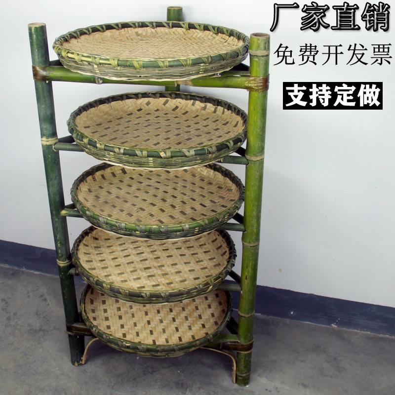 复古手工竹架子竹菜架子网红市井火锅菜架簸箕架子竹家具竹三脚架