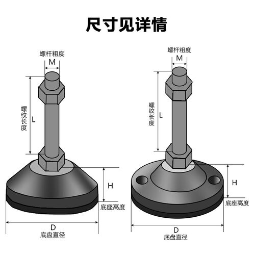 重型碳钢防滑调节脚杯m16固定螺丝垫脚m20可调节机械支撑地脚黒垫