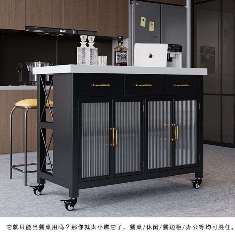 可移动中岛台柜单独料理餐边桌小户型家用定制开放式厨房吧台隔断