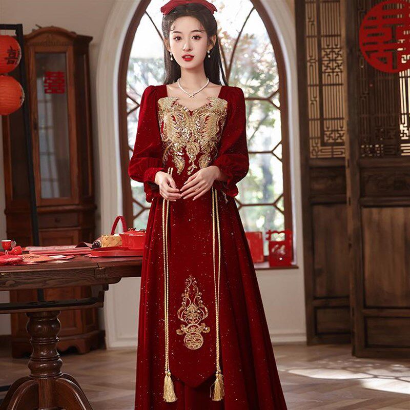 大码敬酒服新娘订婚礼服裙新款红色新中式胖mm回门服高级感结婚女