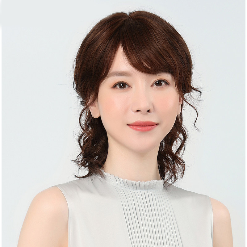 中年女性短卷假发套 全真发自然光头假发套 逼真自然中长假发 假