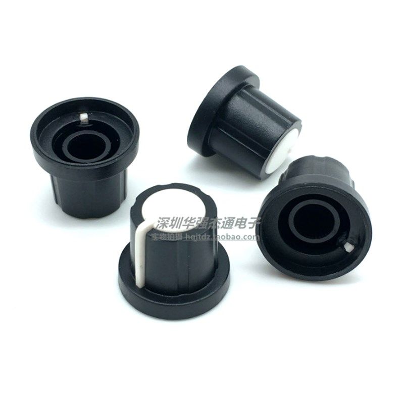 黑色白标电位器编码器波段开关塑料旋钮帽17.5*15MM花轴孔径6MM