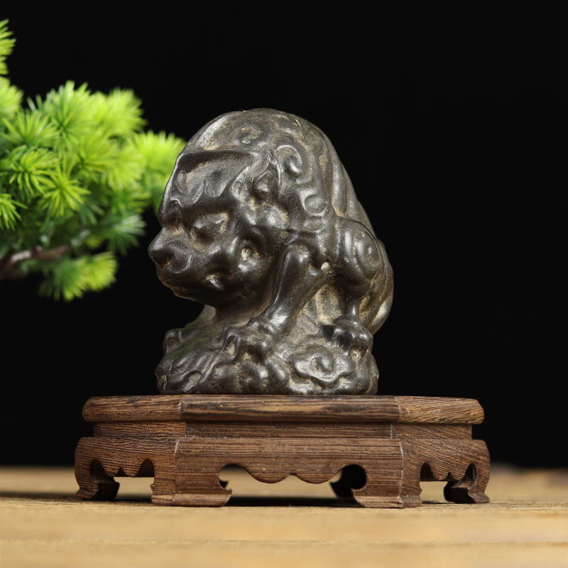 纸古青石雕刻摆件 小号吸财吸水兽 招镇财宅茶宠镇复石狮子貔貅