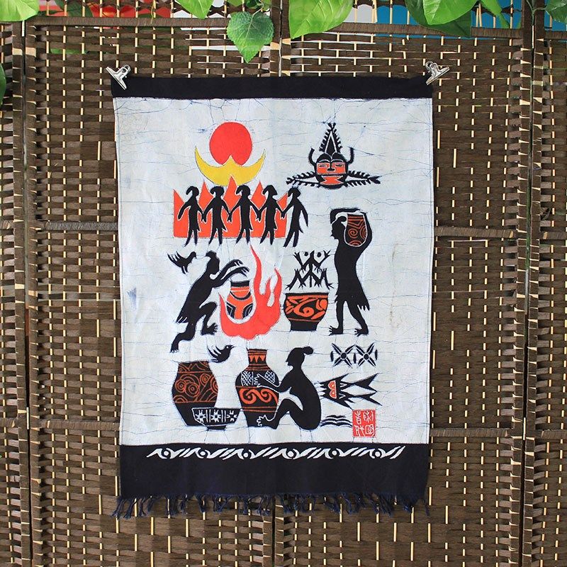 蜡式画彩陶时代中染民族风壁画云南工艺品餐厅酒吧装饰布工手艺画