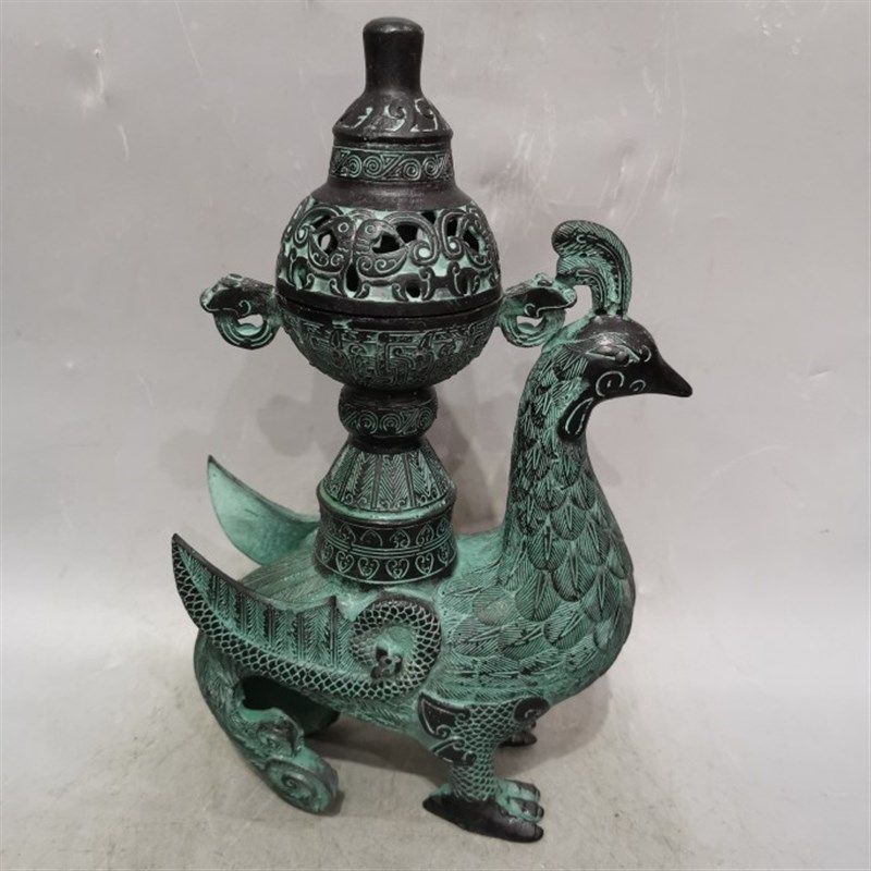 凤鸟炉单凤鸟形熏纹仿古青铜器摆艺家居装饰工件烟云涧非遗文化品