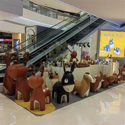 Simpleclub创意动物大卡摆礼皮质象通坐凳玩偶客厅装饰品乔迁件物