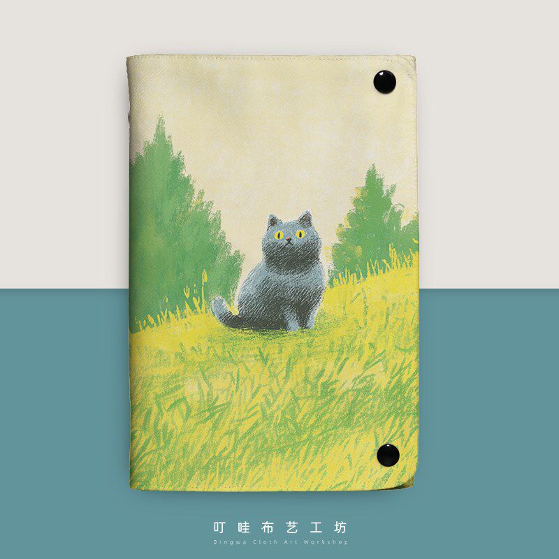 草地上的猫咪手艺布制本定账日系手绘可爱喵星人活页本A5日记本A6