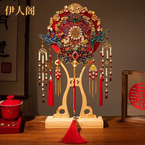 新出娘嫁喜扇中式婚礼秀禾团扇手工diy材礼包成品结婚料物红色双